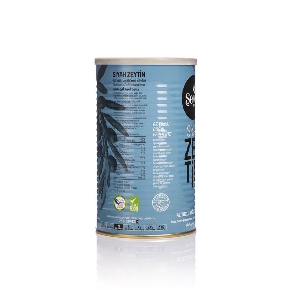 Şems Yağlı Sele Siyah Zeytin 261-290 Kalibre 900 gr Teneke Ambalaj