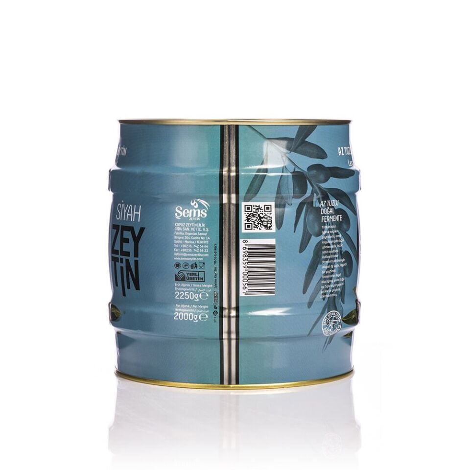 Şems Yağlı Sele Siyah Zeytin 261-290 Kalibre 2 kg Teneke Ambalaj