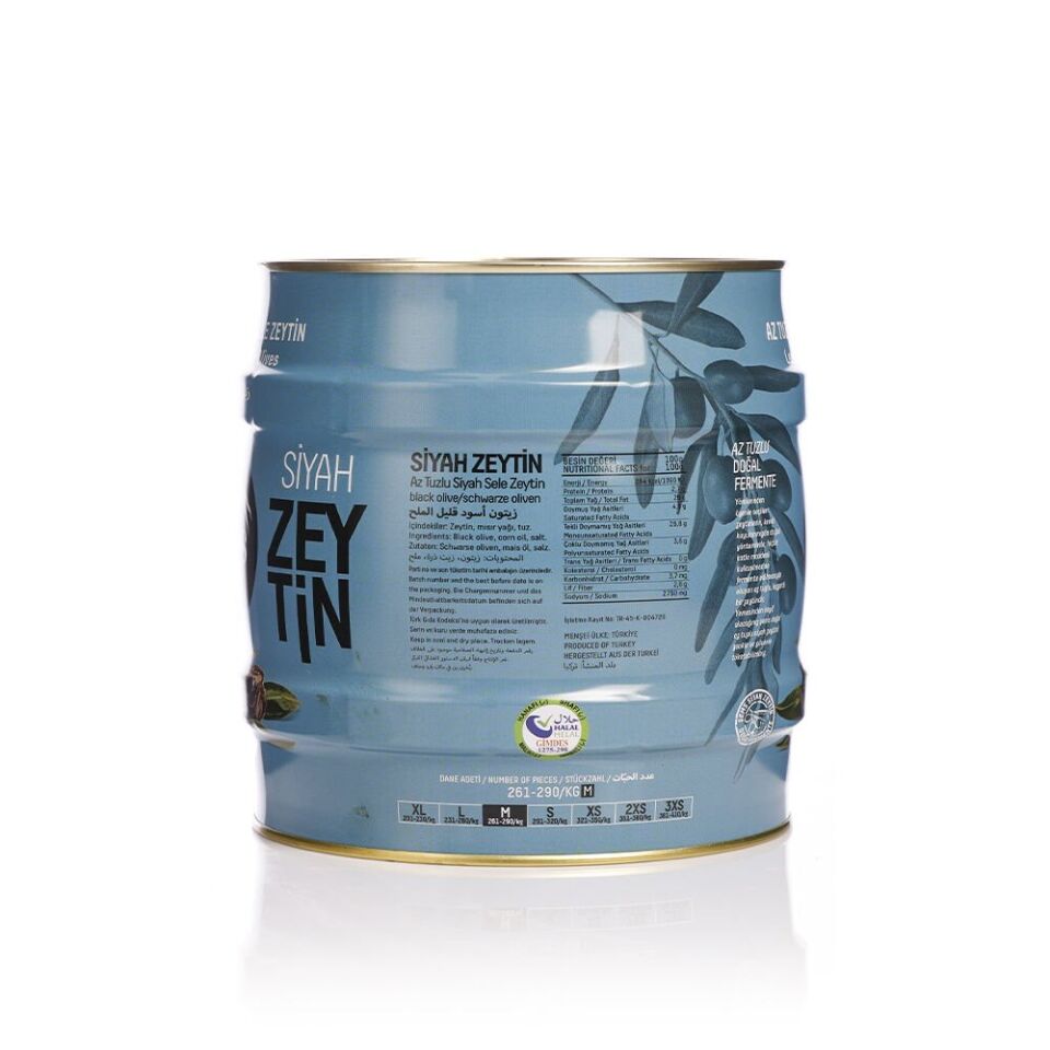 Şems Yağlı Sele Siyah Zeytin 261-290 Kalibre 2 kg Teneke Ambalaj