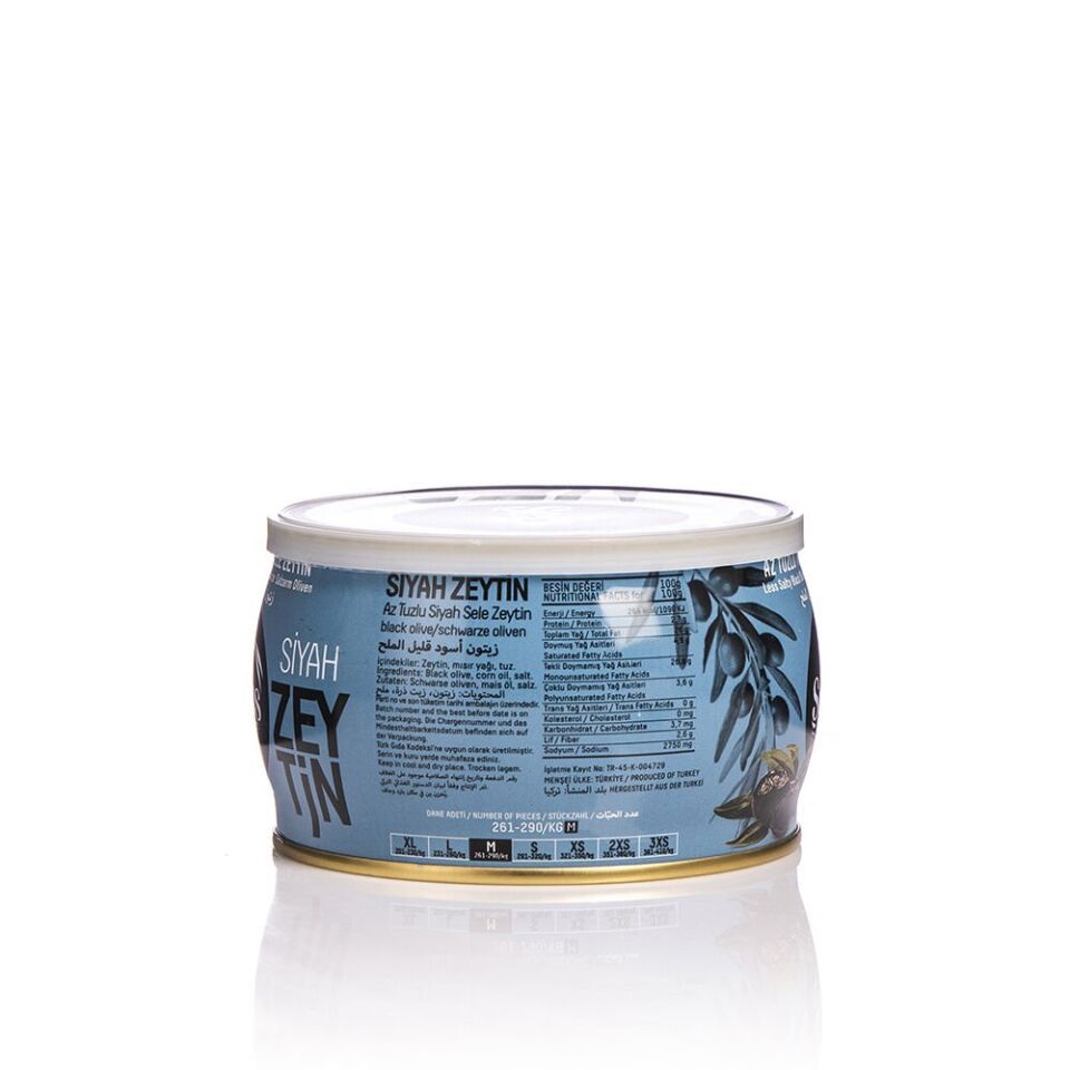 Şems Yağlı Sele Siyah Zeytin 261-290 Kalibre 300 gr Teneke