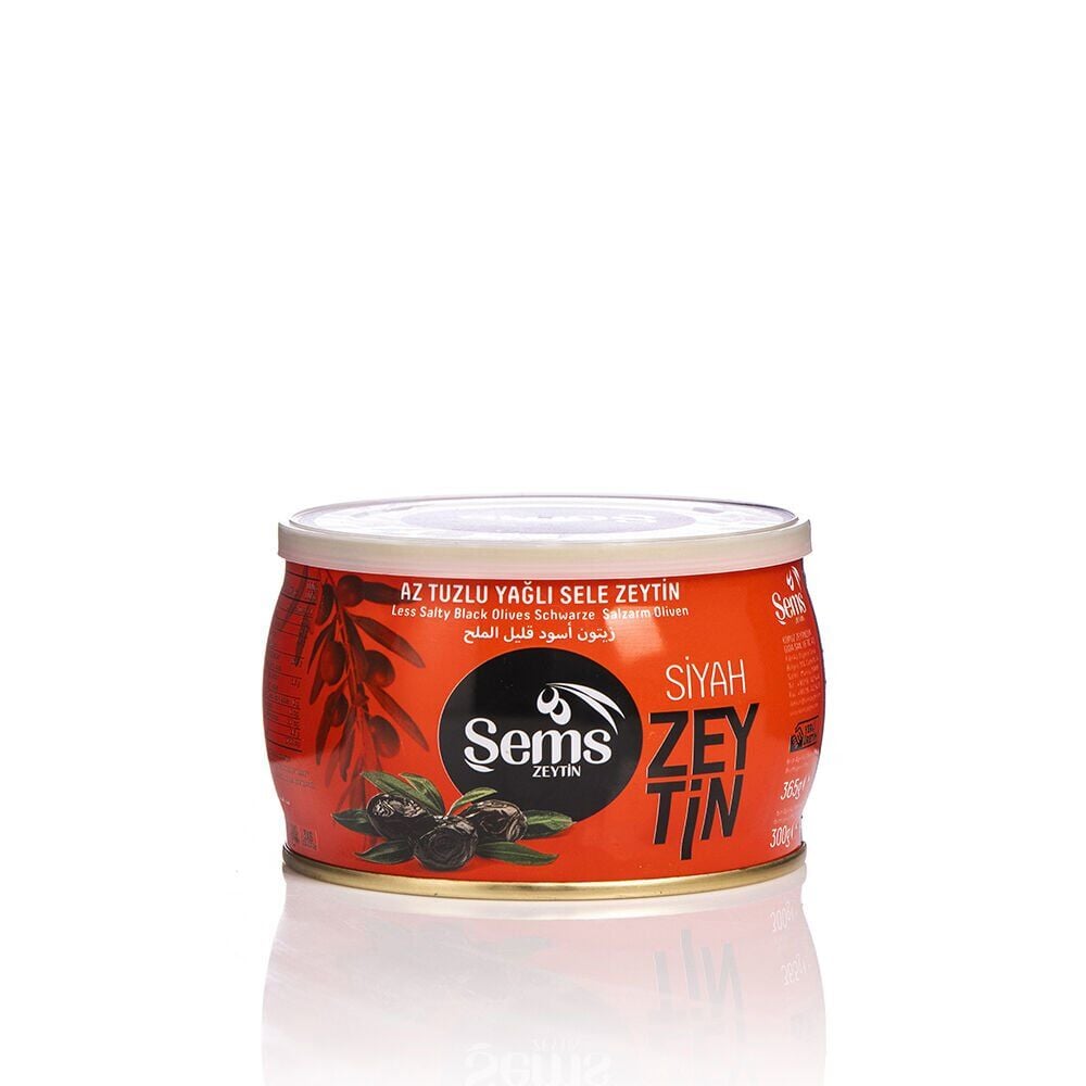 Şems Yağlı Sele Siyah Zeytin 291-320 Kalibre 300 gr Teneke Ambalaj
