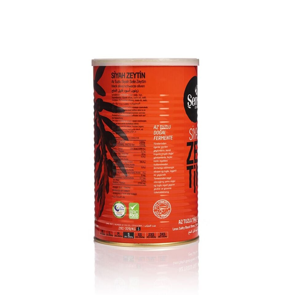 Şems Yağlı Sele Siyah Zeytin 291-320 Kalibre 900 gr Teneke Ambalaj