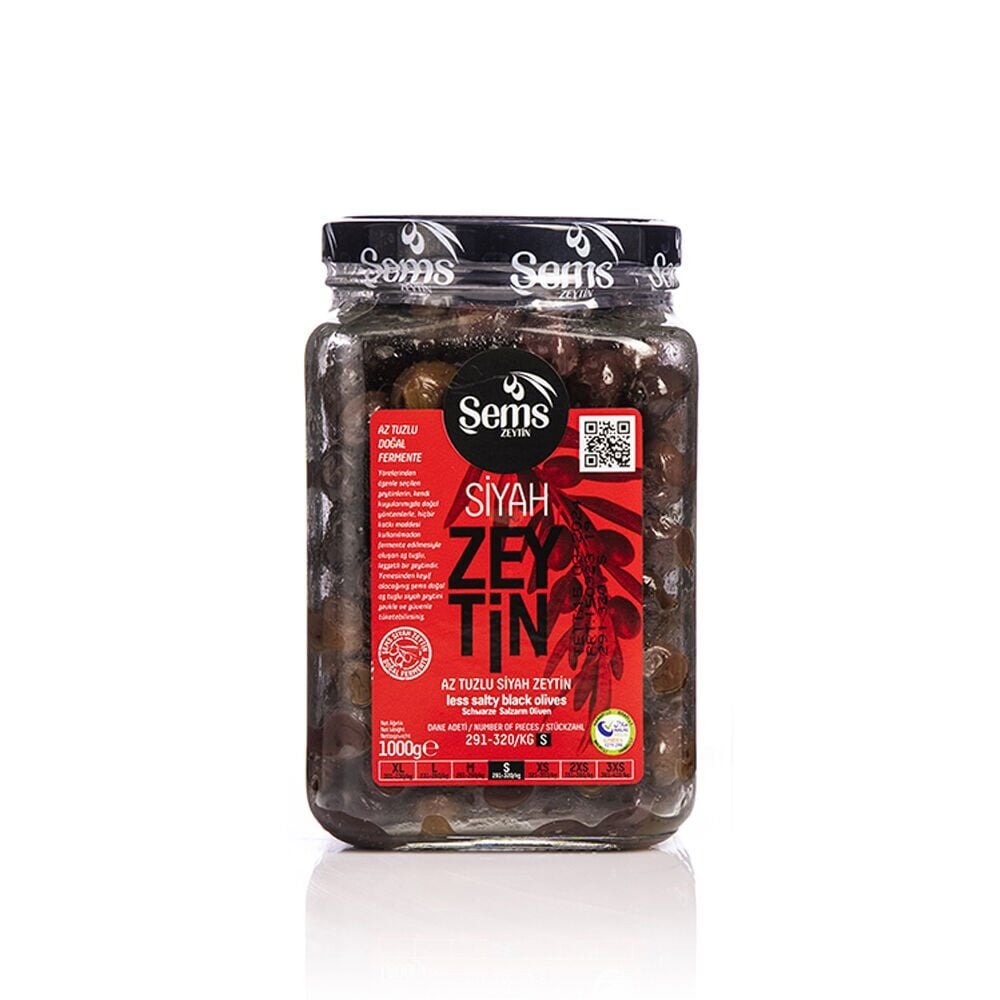 Şems Yağlı Sele Siyah Zeytin 291-320 Kalibre 1 kg Cam Ambalaj