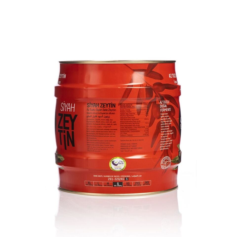 Şems Yağlı Sele Siyah Zeytin 291-320 Kalibre 2 kg Teneke Ambalaj