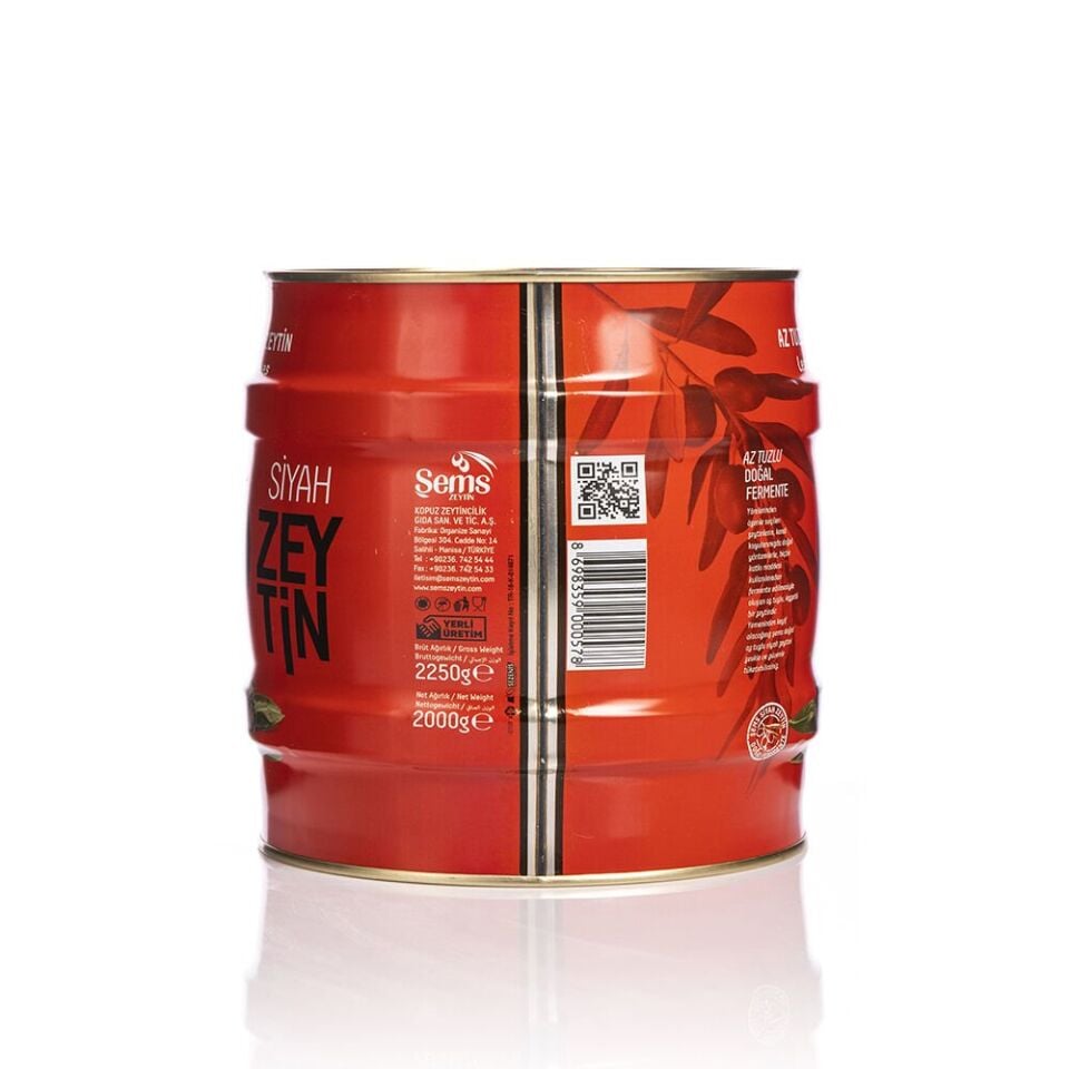 Şems Yağlı Sele Siyah Zeytin 291-320 Kalibre 2 kg Teneke Ambalaj