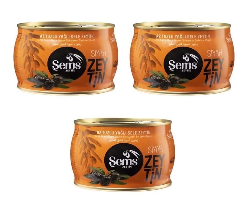Şems Yağlı Sele Zeytin 321-350 Kalibre-300 Gr Teneke Ambalaj (3'lü Ekonomik Paket)