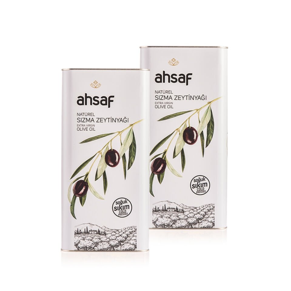 Ahsaf Soğuk Sıkım Natürel Sızma Zeytinyağı 5L -Teneke (2'li Ekonomik Paket)