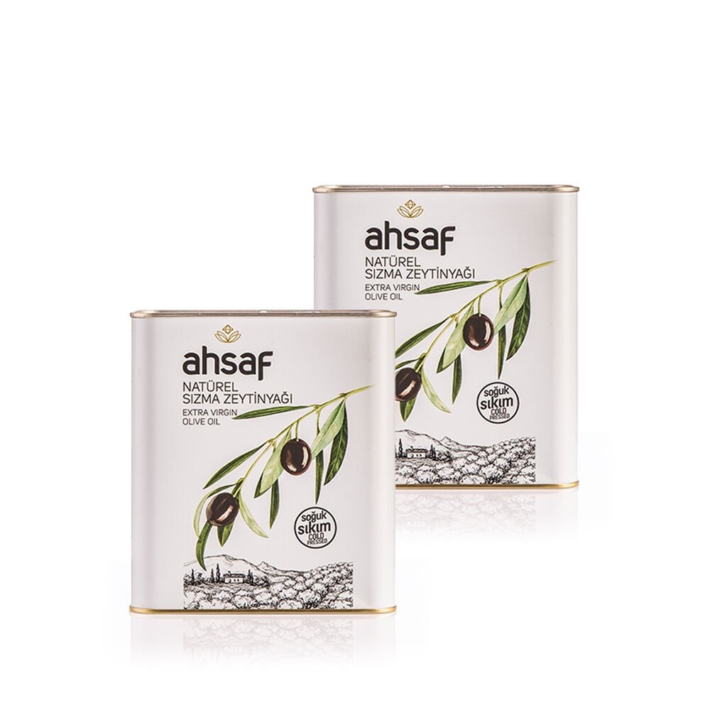 Ahsaf Soğuk Sıkım Natürel Sızma Zeytinyağı 2L-Teneke (2'li Ekonomik Paket)