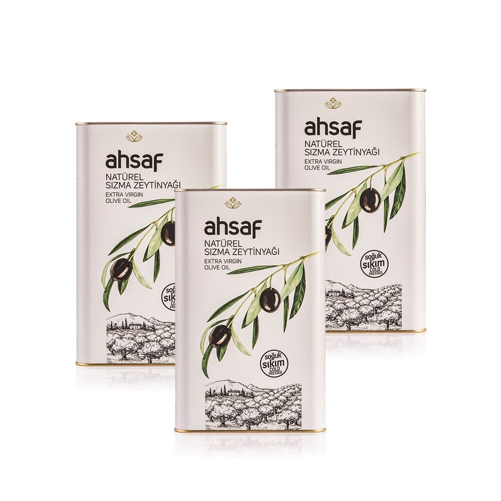 Ahsaf Soğuk Sıkım Natürel Sızma Zeytinyağı 3L-Teneke (3'lü Ekonomik Paket)