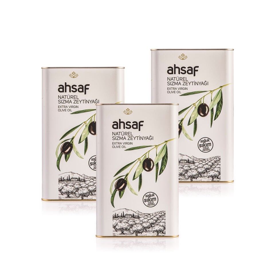 Ahsaf Soğuk Sıkım Natürel Sızma Zeytinyağı 3L-Teneke (3'lü Ekonomik Paket)