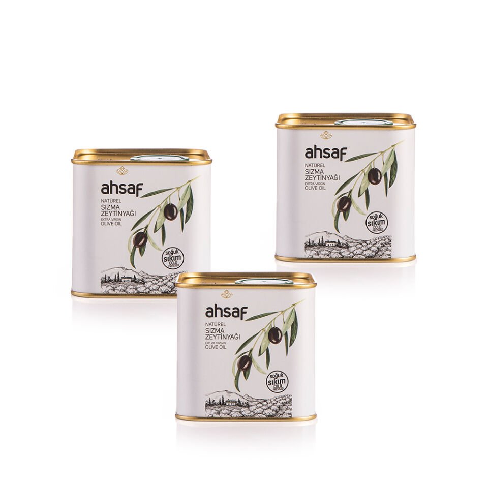 Ahsaf Soğuk Sıkım Natürel Sızma Zeytinyağı 500 ml-Teneke (3'lü Ekonomik Paket)