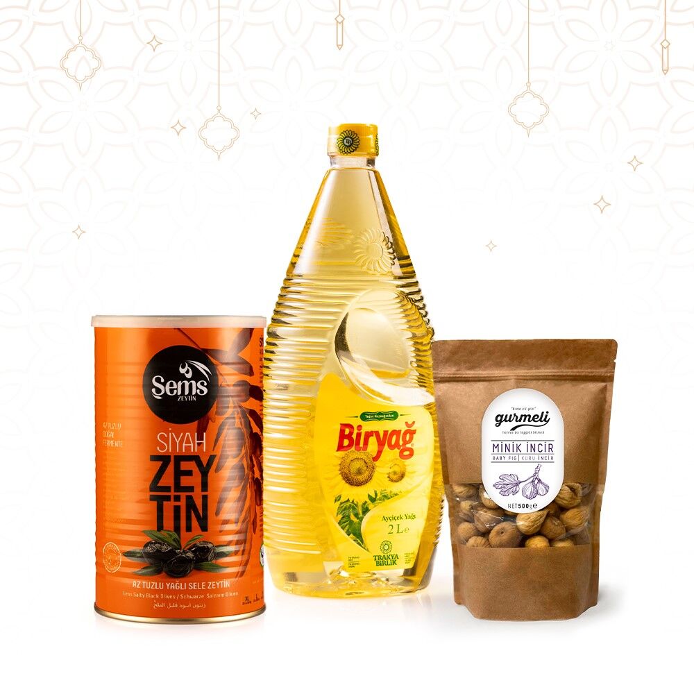 Biryağ Ayçiçek Yağı 2 Lt Pet + Kuru İncir 500 Gr + 321- 350 Kalibre Siyah Yağlı Sele Zeytin 900 Gr