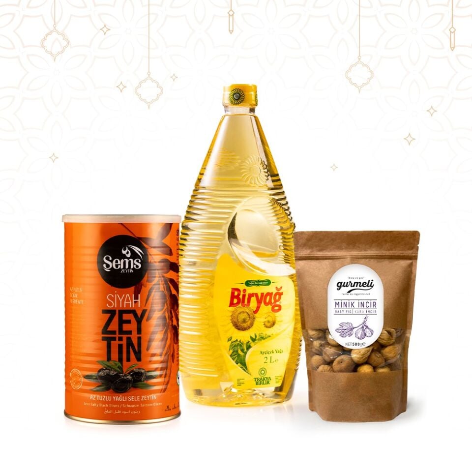Biryağ Ayçiçek Yağı 2 Lt Pet + Kuru İncir 500 Gr + 321- 350 Kalibre Siyah Yağlı Sele Zeytin 900 Gr