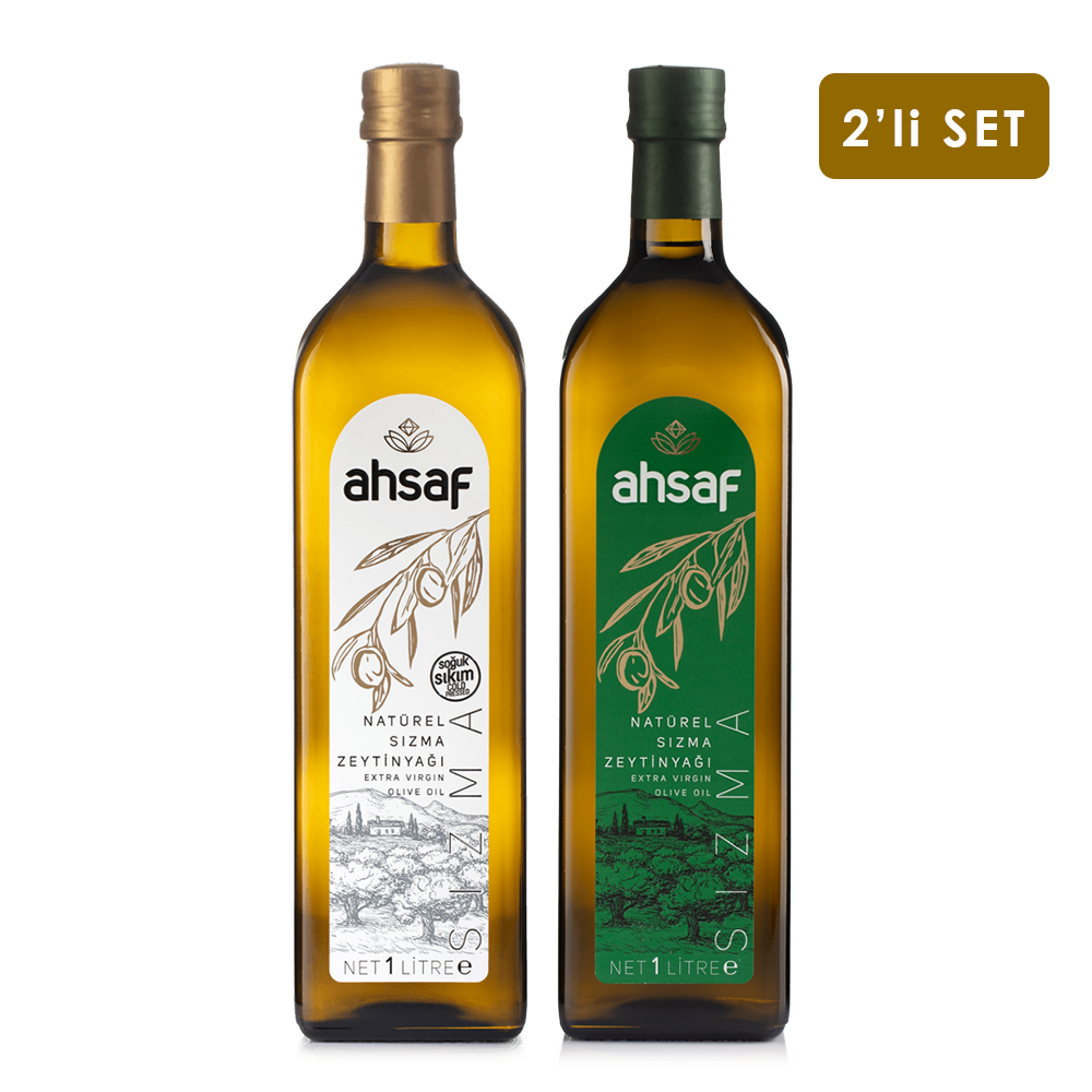 Soğuk Sıkım Zeytinyağı 1L Cam + Natürel Sızma Zeytinyağı 1L -Cam (2'li Ekonomik Paket)