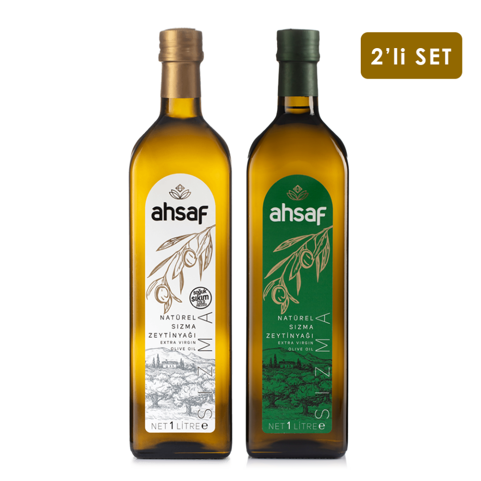 Soğuk Sıkım Zeytinyağı 1L Cam + Natürel Sızma Zeytinyağı 1L -Cam (2'li Ekonomik Paket)