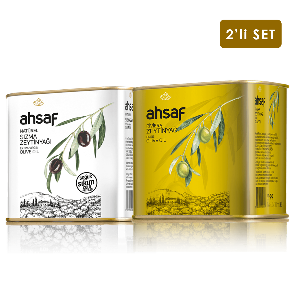 Soğuk Sıkım Zeytinyağı 500 ml Teneke + Riviera Zeytinyağı 500 ml Teneke (2'li Ekonomik Paket)