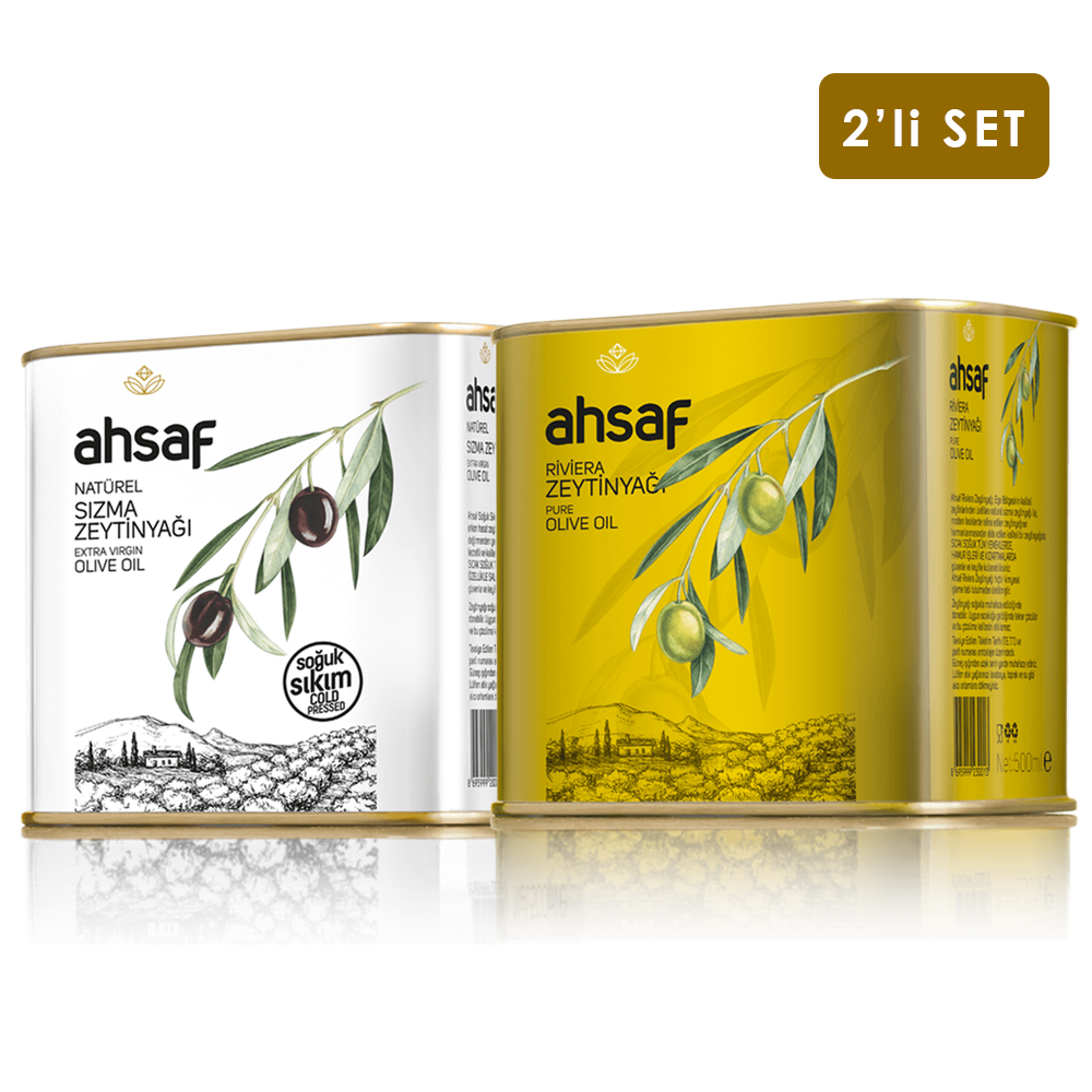 Soğuk Sıkım Zeytinyağı 500 ml Teneke + Riviera Zeytinyağı 500 ml Teneke (2'li Ekonomik Paket)