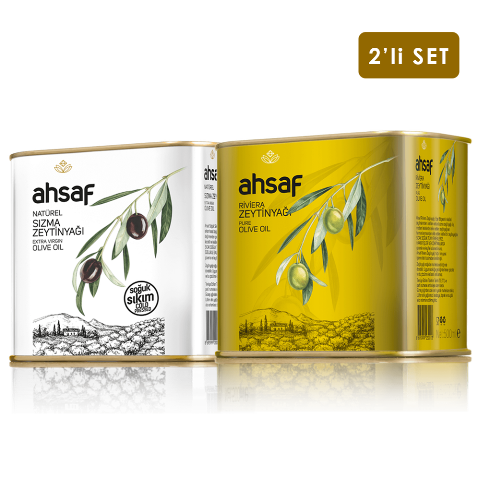 Soğuk Sıkım Zeytinyağı 500 ml Teneke + Riviera Zeytinyağı 500 ml Teneke (2'li Ekonomik Paket)