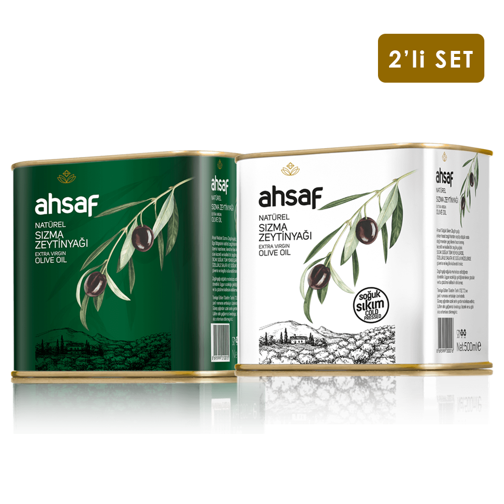 Natürel Sızma Zeytinyağı 500 ml Teneke + Soğuk Sıkım Zeytinyağı 500 ml Teneke (2'li Ekonomik Paket)