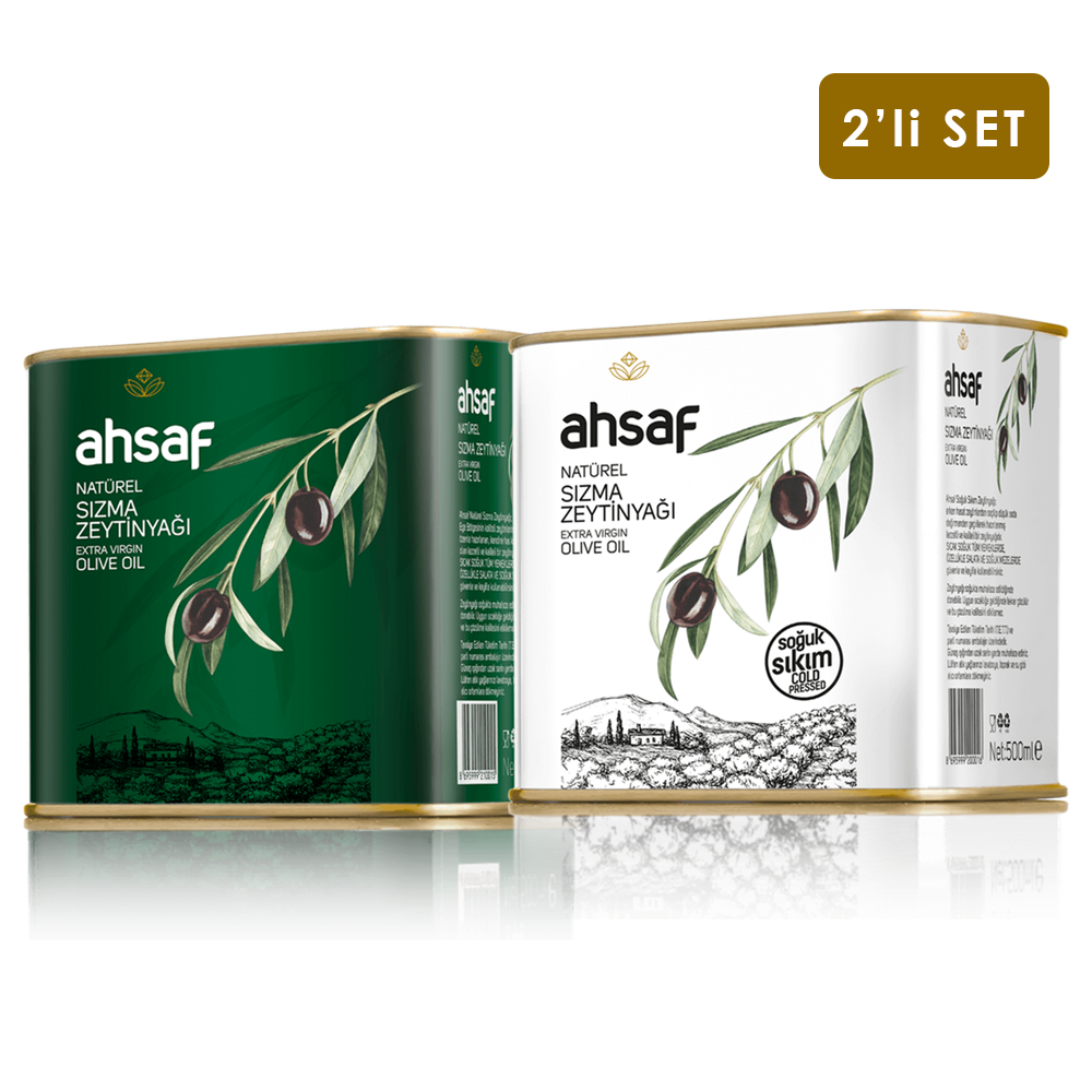 Natürel Sızma Zeytinyağı 500 ml Teneke + Soğuk Sıkım Zeytinyağı 500 ml Teneke (2'li Ekonomik Paket)