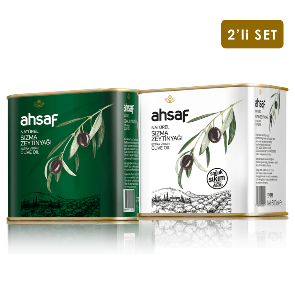Natürel Sızma Zeytinyağı 500 ml Teneke + Soğuk Sıkım Zeytinyağı 500 ml Teneke (2'li Ekonomik Paket)