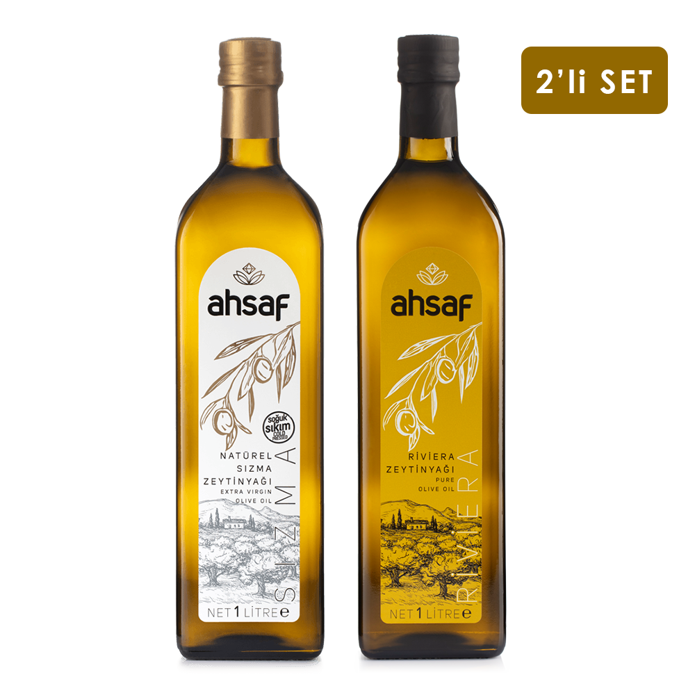 Soğuk Sıkım Zeytinyağı 1L Cam + Riviera Zeytinyağı 1L -Cam (2'li Ekonomik Paket)