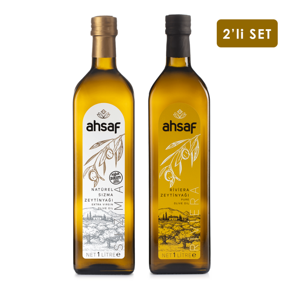 Soğuk Sıkım Zeytinyağı 1L Cam + Riviera Zeytinyağı 1L -Cam (2'li Ekonomik Paket)