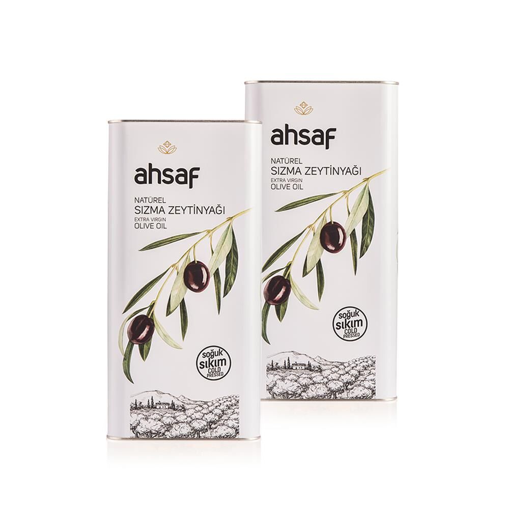 Ahsaf Soğuk Sıkım Natürel Sızma Zeytinyağı 5L -Teneke (2'li Ekonomik Paket)