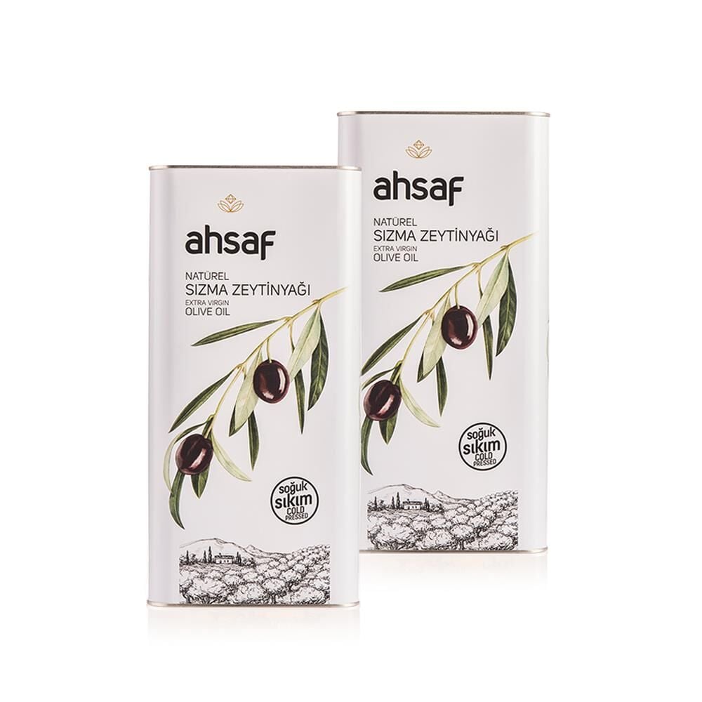 Ahsaf Soğuk Sıkım Natürel Sızma Zeytinyağı 5L -Teneke (2'li Ekonomik Paket)