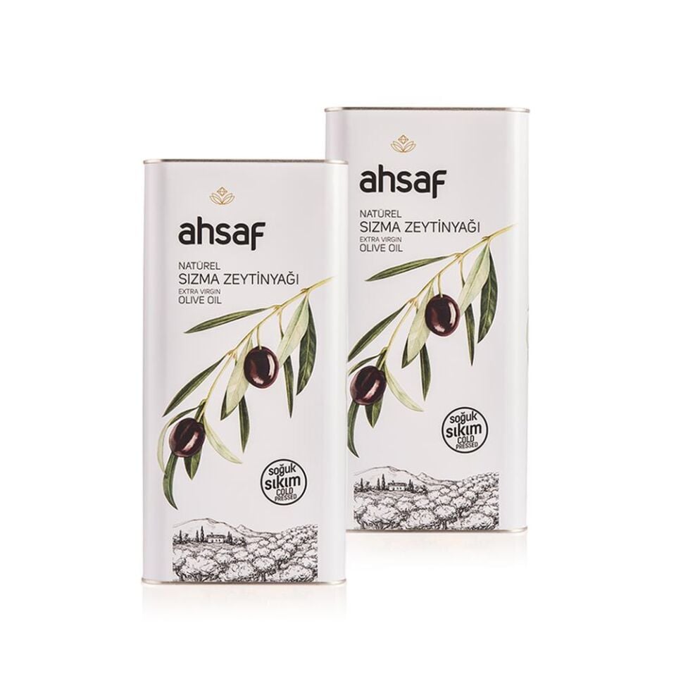 Ahsaf Soğuk Sıkım Natürel Sızma Zeytinyağı 5L -Teneke (2'li Ekonomik Paket)