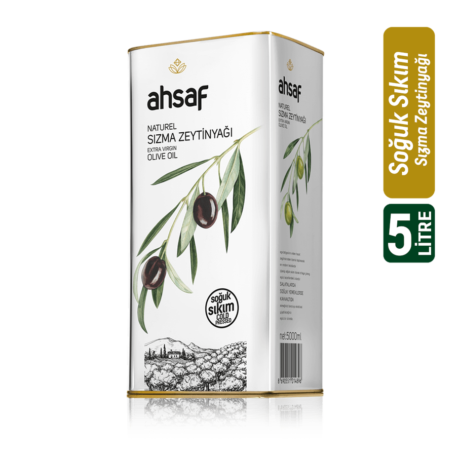 Ahsaf Soğuk Sıkım Natürel Sızma Zeytinyağı 5L - Teneke