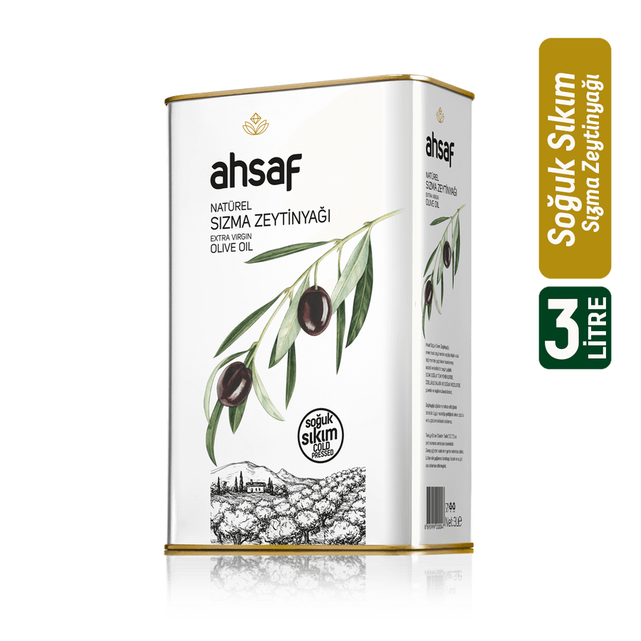 Ahsaf Soğuk Sıkım Natürel Sızma Zeytinyağı 3L - Teneke