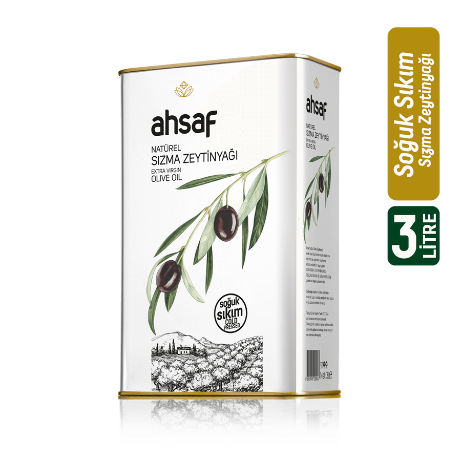 Ahsaf Soğuk Sıkım Natürel Sızma Zeytinyağı 3L - Teneke