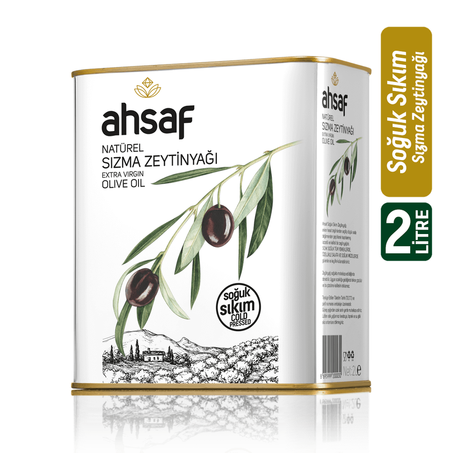 Ahsaf Soğuk Sıkım Natürel Sızma Zeytinyağı 2L - Teneke