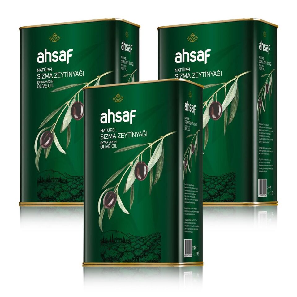 Ahsaf Natürel Sızma Zeytinyağı 3L -Teneke (3'lü Ekonomik Paket)