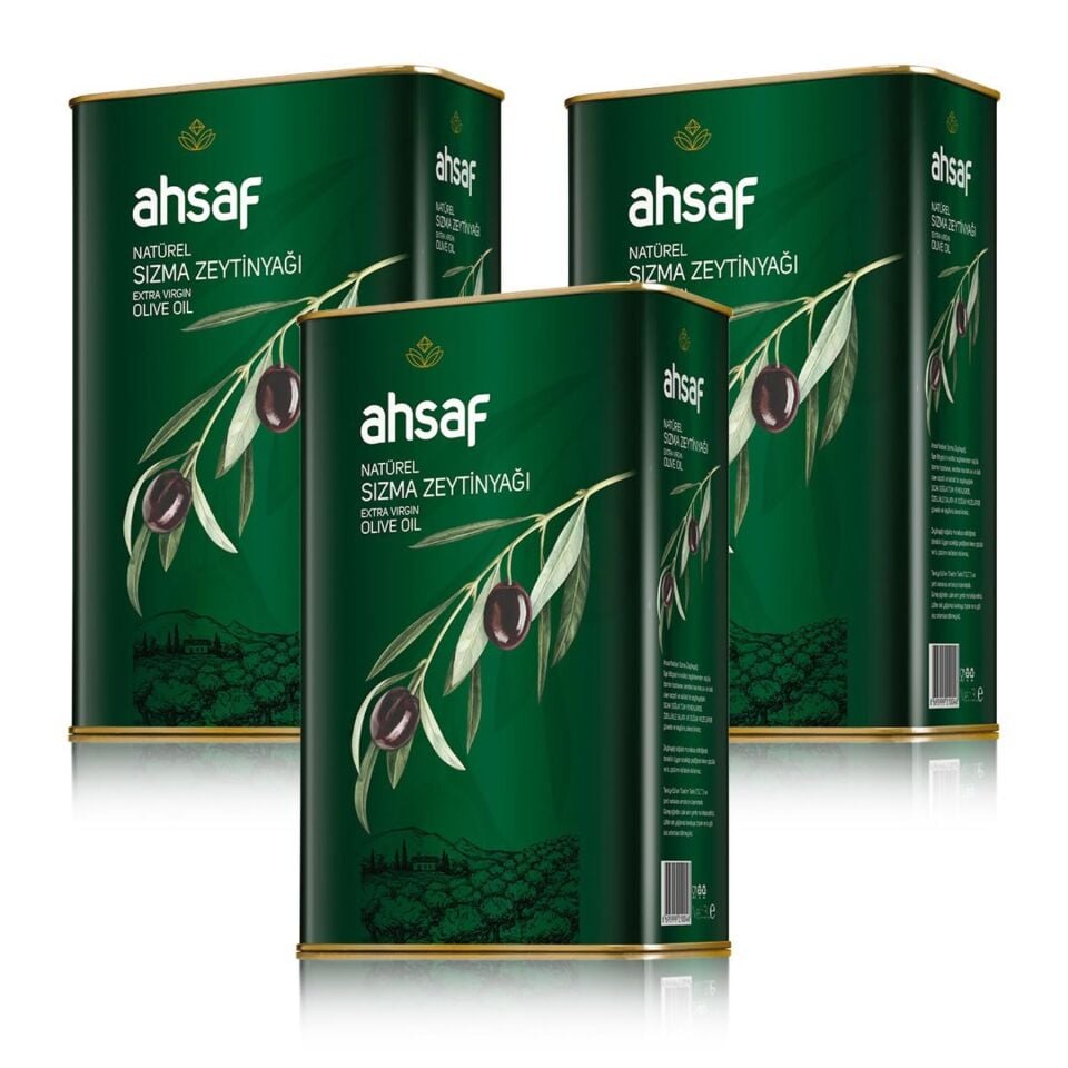 Ahsaf Natürel Sızma Zeytinyağı 3L -Teneke (3'lü Ekonomik Paket)