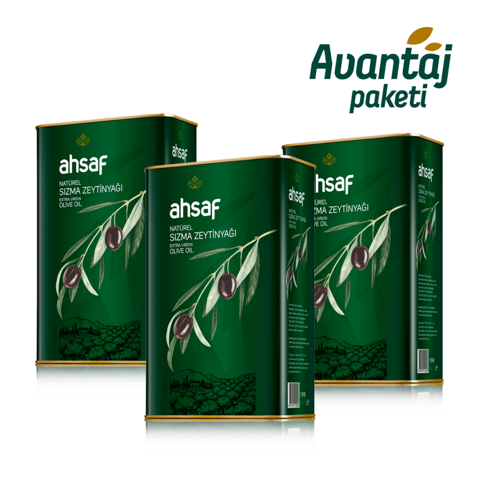 Ahsaf Natürel Sızma Zeytinyağı 3L -Teneke (3'lü Ekonomik Paket)