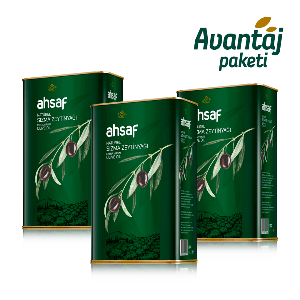 Ahsaf Natürel Sızma Zeytinyağı 3L -Teneke (3'lü Ekonomik Paket)