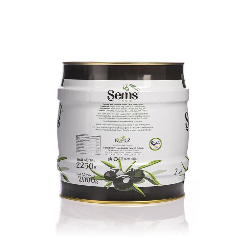 Şems Yağlı Siyah Sele Zeytin 2 Kg 231-260 Kalibre