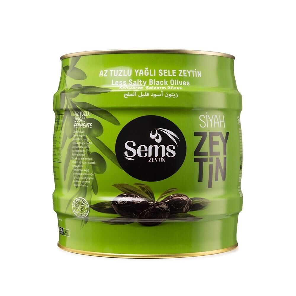 Şems Yağlı Sele Siyah Zeytin 351-380 Kalibre Zeytin 2 Kg- Teneke Ambalaj