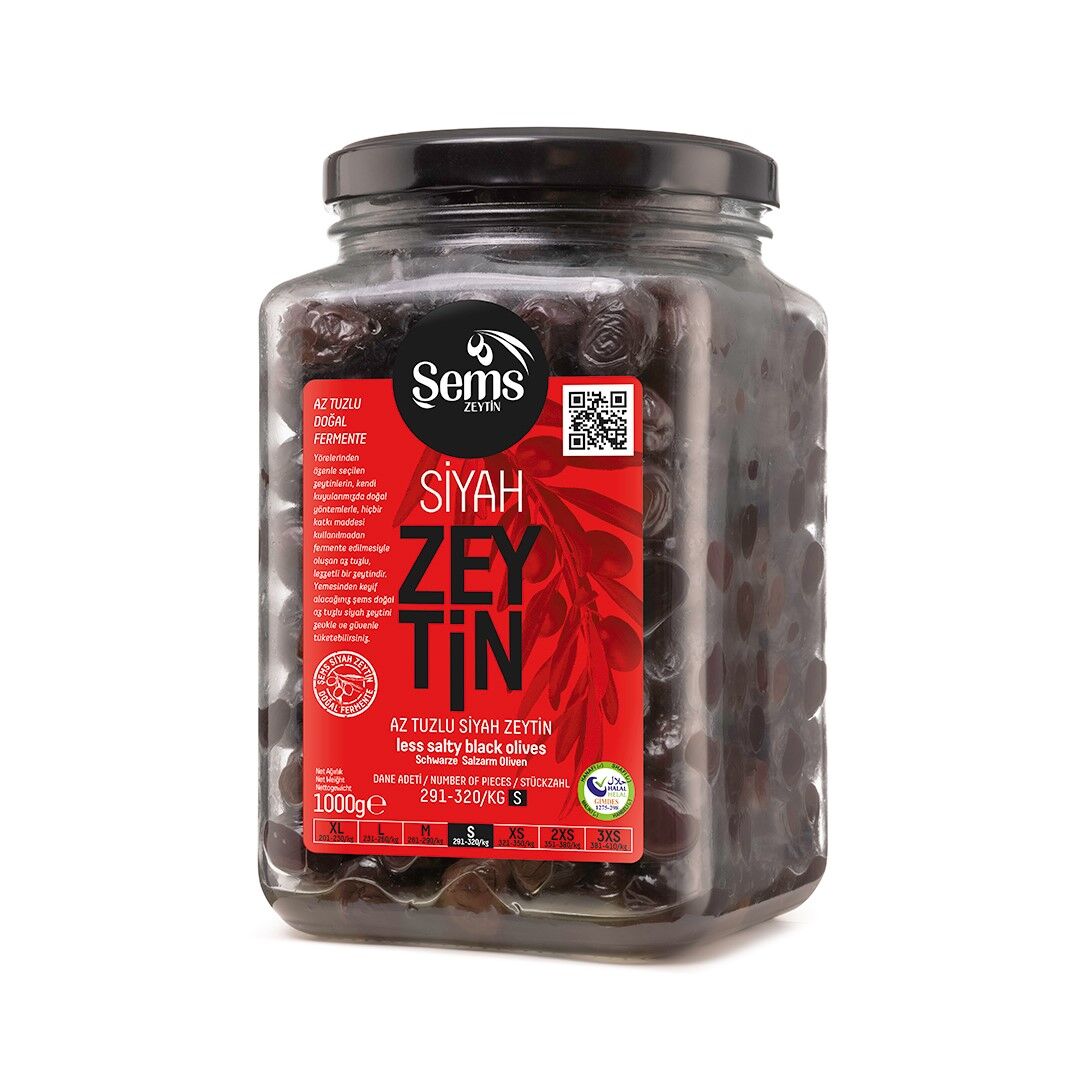 Şems Yağlı Sele Siyah Zeytin 1000 Gr - Cam 291-320 Kalibre