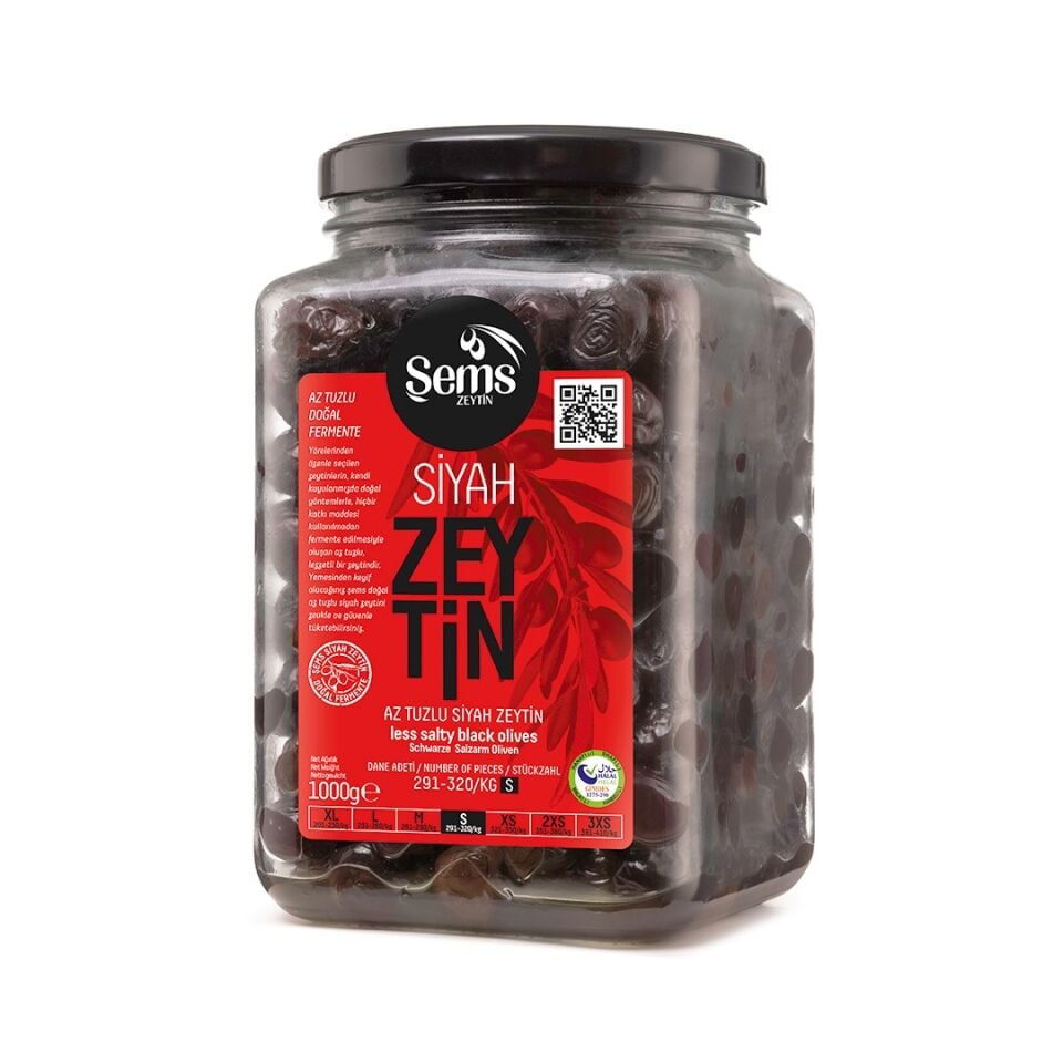 Şems Yağlı Sele Siyah Zeytin 1000 Gr - Cam 291-320 Kalibre
