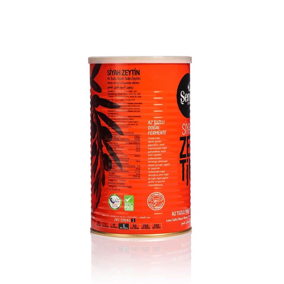 Şems Yağlı Siyah Sele Zeytin 900 Gr 291-320 Kalibre