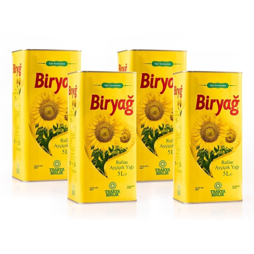 Biryağ Ayçiçek Yağı 5 Lt Teneke Ambalaj (4'lü Paket)