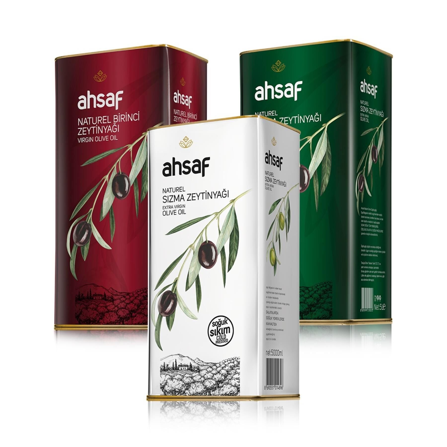 Ahsaf Soğuk Sıkım Natürel Sızma Zeytinyağı 5L Teneke + Ahsaf Natürel Sızma Zeytinyağı 5L Teneke+ Ahsaf Natürel Birinci Zeytinyağı 5L Teneke