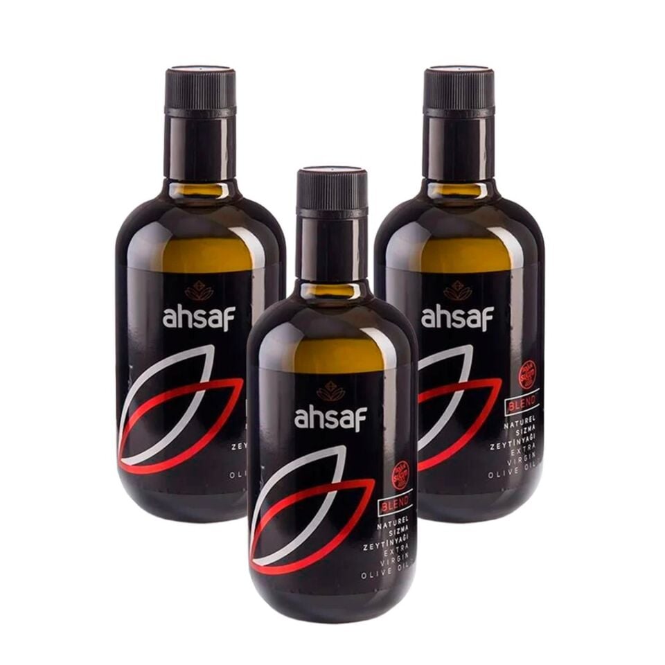 Ahsaf Soğuk Sıkım Natürel Sızma Zeytinyağı Blend 500 ml Cam (3'lü Ekonomik Paket)