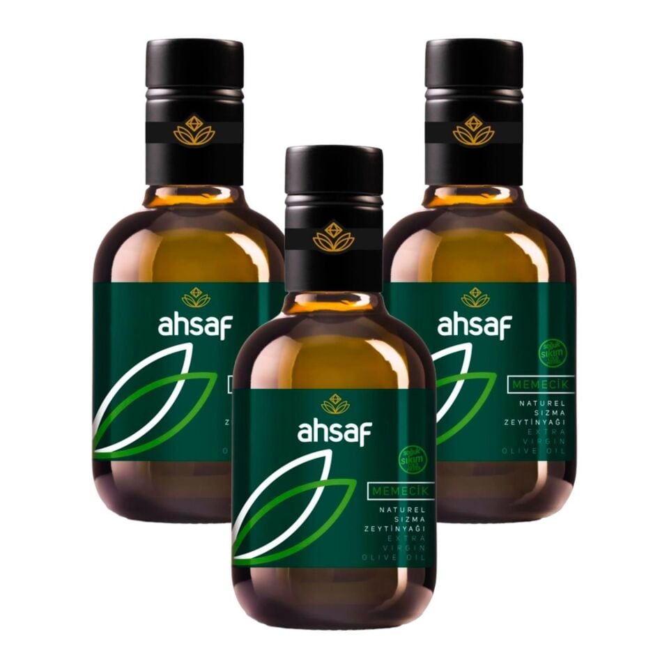 Ahsaf Memecik Zeytinyağı 250 ml Cam Şişe (3'lü Ekonomik Paket)