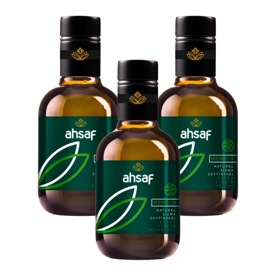 Ahsaf Memecik Zeytinyağı 250 ml Cam Şişe (3'lü Ekonomik Paket)