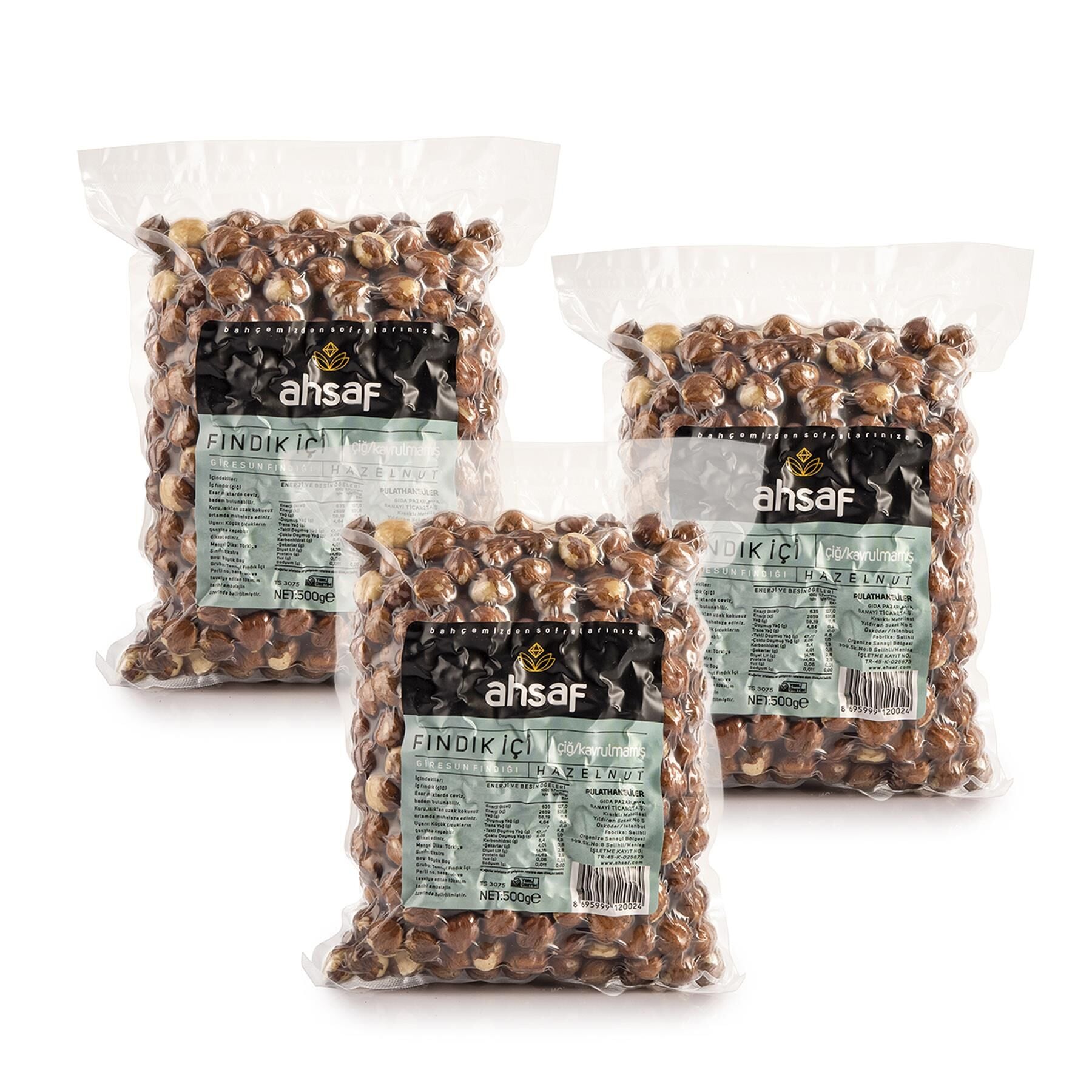 Çiğ İç Fındık 500 Gr Vakum Ambalaj (3'lü Ekonomik Paket)