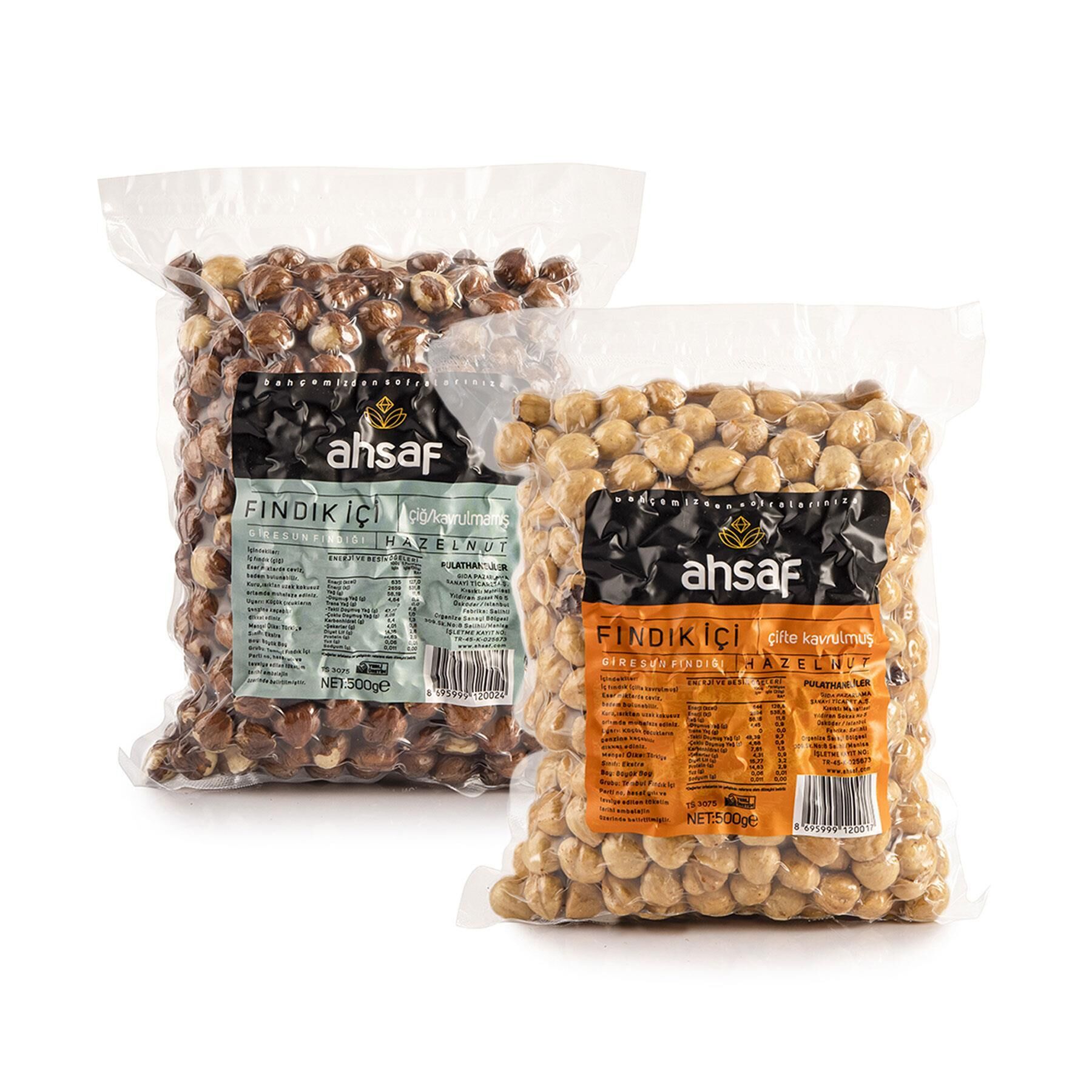 Çiğ İç Fındık 500 Gr Vakum Ambalaj + Kavrulmuş İç Fındık 500 Gr Vakum Ambalaj